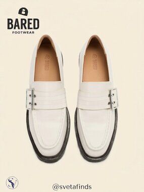 BNIB Bared Footwear Dovekie Off White Leather Buckle Loafers Size 38